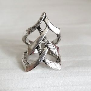 Silver Tone Abstract Cuff Ring (sz 6)